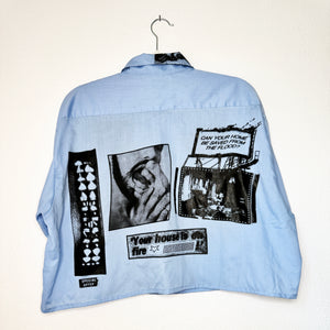 BABY BLUE & BLACK CROPPED SHORT SLEEVE BUTTON UP