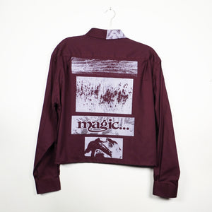 BURGUNDY & LILAC CROPPED LONG SLEEVE BUTTON-UP