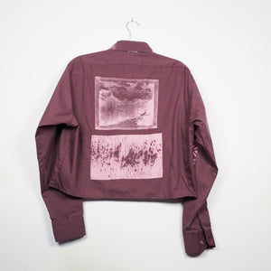 BURGUNDY & PINK CROPPED LONG SLEEVE BUTTON-UP