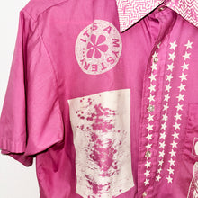 Load image into Gallery viewer, RASPBERRY &amp; CREAM CROPPED SHORT SLEEVE BUTTON-UP