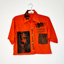 Load image into Gallery viewer, BRICK &amp; BLACK CROPPED SHORT SLEEVE BUTTON-UP