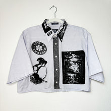 Load image into Gallery viewer, LILAC &amp; BLACK CROPPED SHORT SLEEVE BUTTON-UP