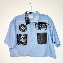 Load image into Gallery viewer, BABY BLUE &amp; BLACK CROPPED SHORT SLEEVE BUTTON UP