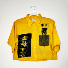 Load image into Gallery viewer, MARIGOLD &amp; BLACK CROPPED SHORT SLEEVE BUTTON-UP