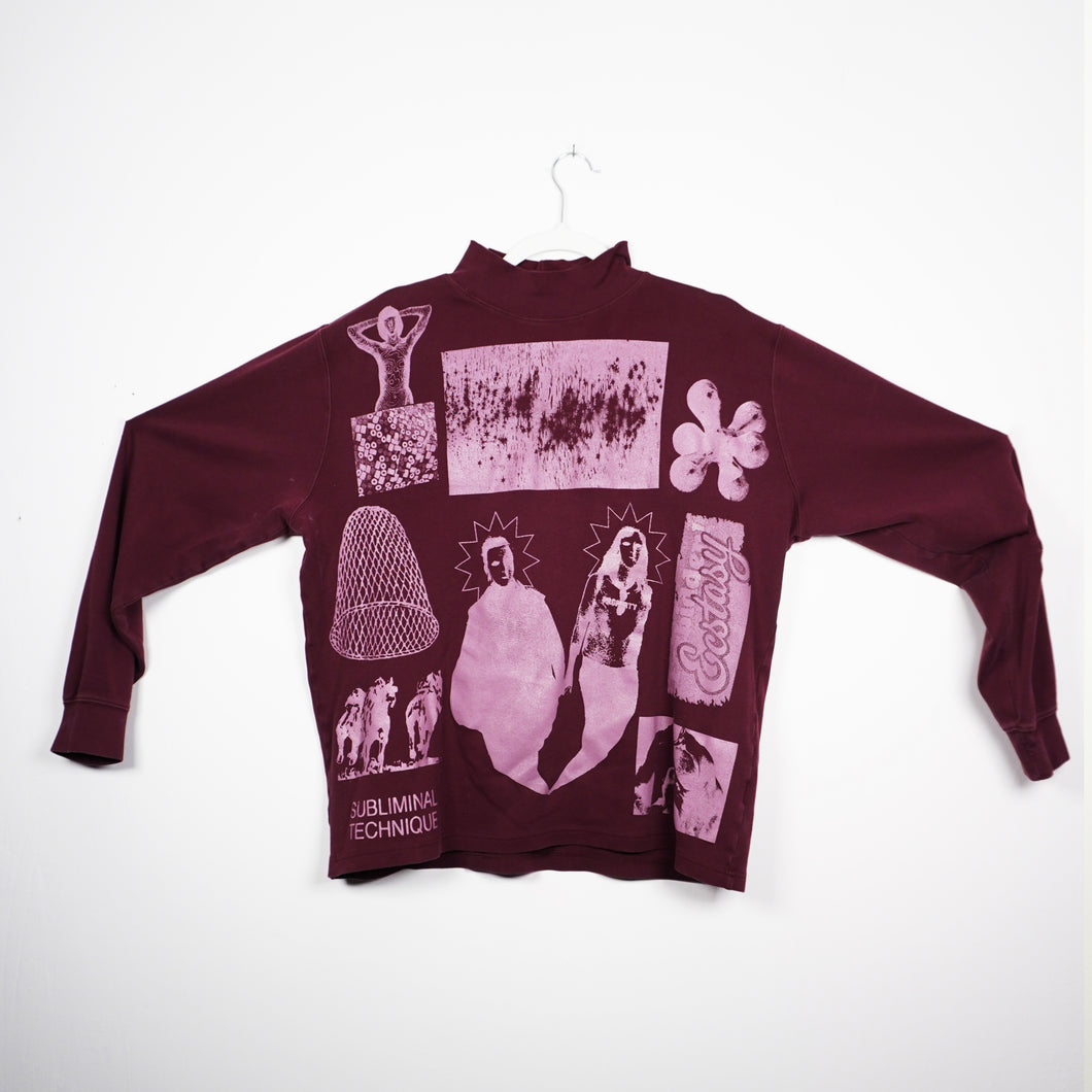 BURGUNDY & MAUVE COLLAGE TURTLENECK