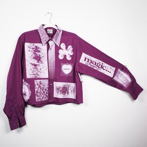 AUBERGINE & LILAC CROPPED LONG SLEEVE BUTTON-UP