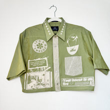 Load image into Gallery viewer, SAGE &amp; CREAM CROPPED SHORT SLEEVE BUTTON UP