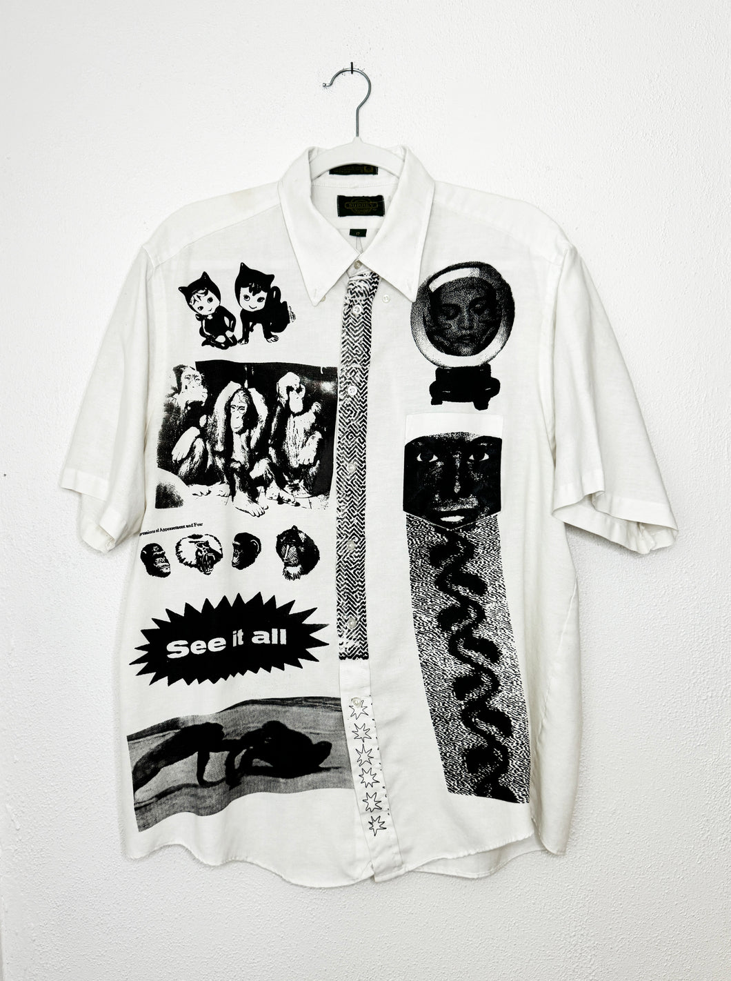 BLACK & WHITE SHORT SLEEVE BUTTON-UP