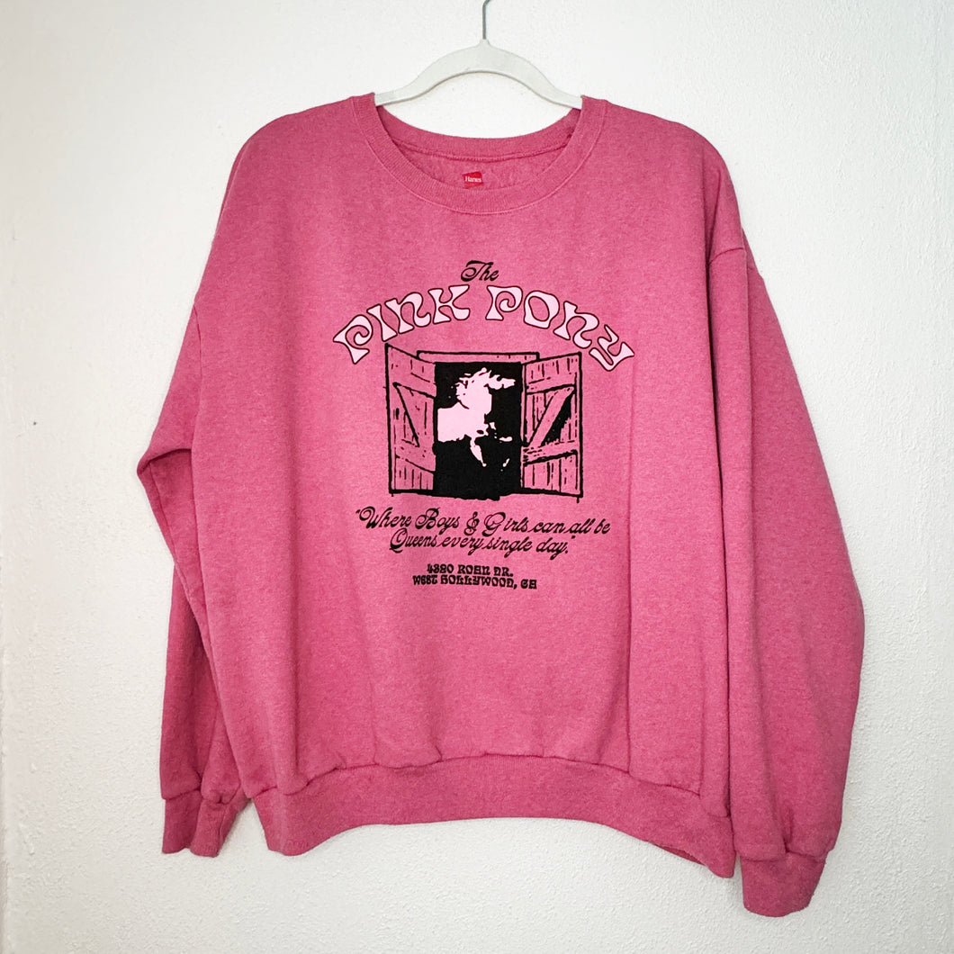 PINK PONY ON RASPBERRY CREWNECK