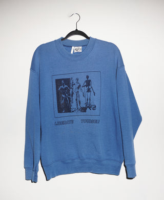 (XL) LIBERATE YOURSELF NAVY INK ON STONE BLUE VINTAGE CREWNECK