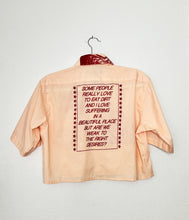 Load image into Gallery viewer, PEACH &amp; RED CROPPED SHORT SLEEVE BUTTON-UP