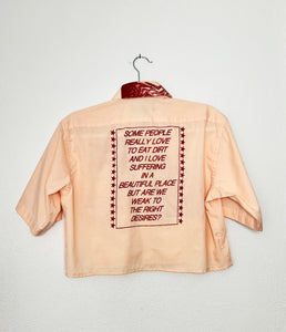 PEACH & RED CROPPED SHORT SLEEVE BUTTON-UP