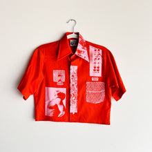 Load image into Gallery viewer, BRICK &amp; PINK CROPPED SHORT SLEEVE BUTTON-UP