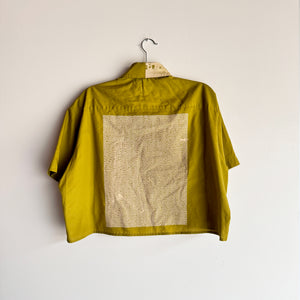 CHARTREUSE & CREAM CROPPED SHORT SLEEVE BUTTON-UP