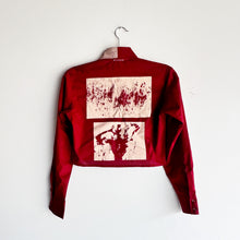 Load image into Gallery viewer, CRANBERRY &amp; CREAM CROPPED LONG SLEEVE BUTTON-UP