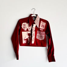 Load image into Gallery viewer, CRANBERRY &amp; CREAM CROPPED LONG SLEEVE BUTTON-UP