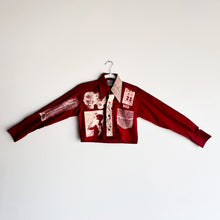 Load image into Gallery viewer, CRANBERRY &amp; CREAM CROPPED LONG SLEEVE BUTTON-UP