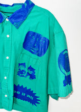 Load image into Gallery viewer, TEAL &amp; BLUE CROPPED SHORT SLEEVE BUTTON-UP