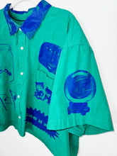 Load image into Gallery viewer, TEAL &amp; BLUE CROPPED SHORT SLEEVE BUTTON-UP