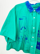 Load image into Gallery viewer, TEAL &amp; BLUE CROPPED SHORT SLEEVE BUTTON-UP