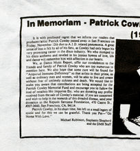 Load image into Gallery viewer, PATRICK COWLEY OBITUARY T-SHIRT