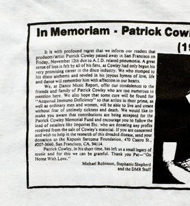 PATRICK COWLEY OBITUARY T-SHIRT