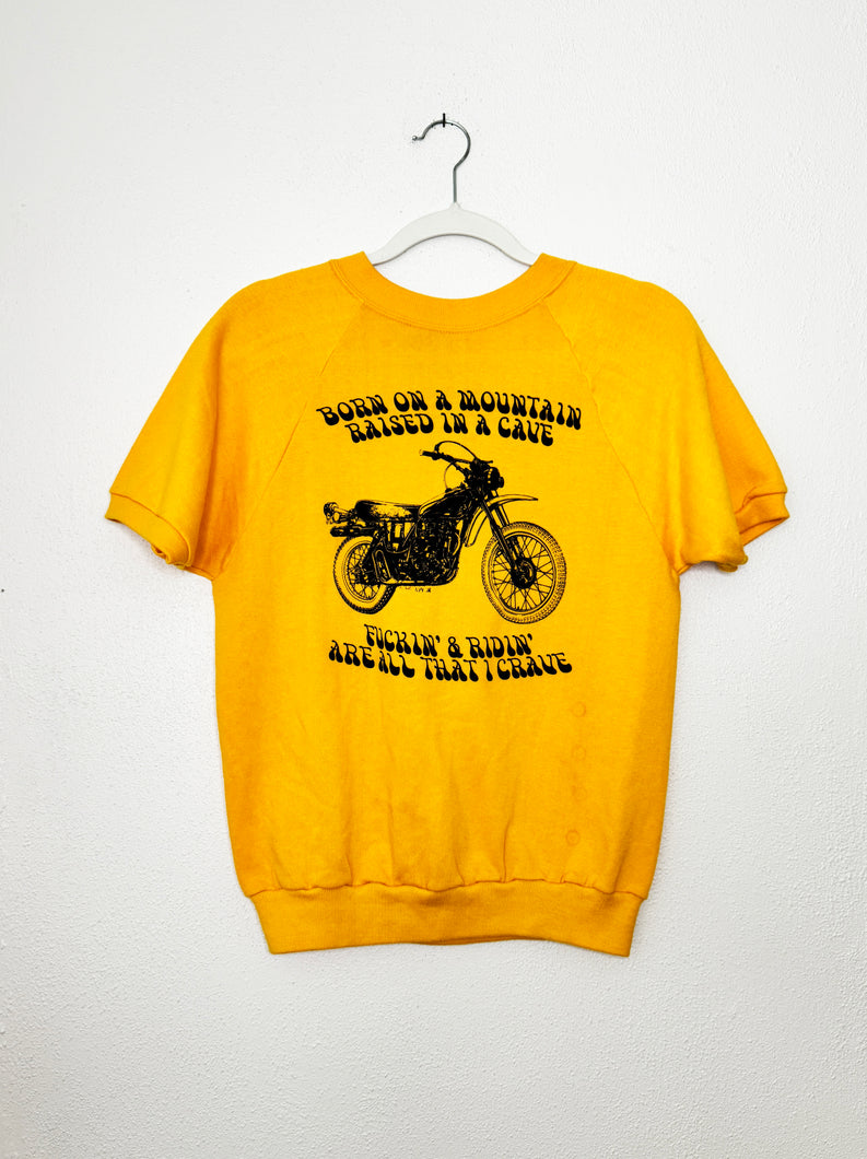 BORN ON A MOUNTAIN ON VINTAGE SHORT SLEEVE MARIGOLD CREWNECK