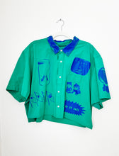 Load image into Gallery viewer, TEAL &amp; BLUE CROPPED SHORT SLEEVE BUTTON-UP