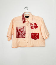 Load image into Gallery viewer, PEACH &amp; RED CROPPED SHORT SLEEVE BUTTON-UP