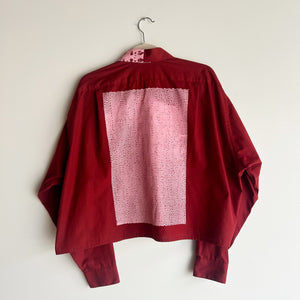 MAROON & PINK CROPPED LONG SLEEVE BUTTON-UP