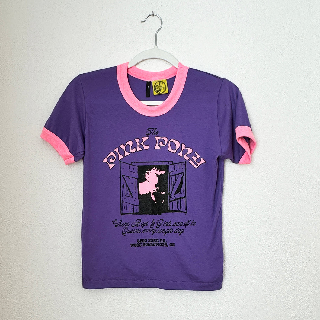 PINK PONY CLUB BOOTLEG ON HOT PINK & PURPLE CROPPED RINGER