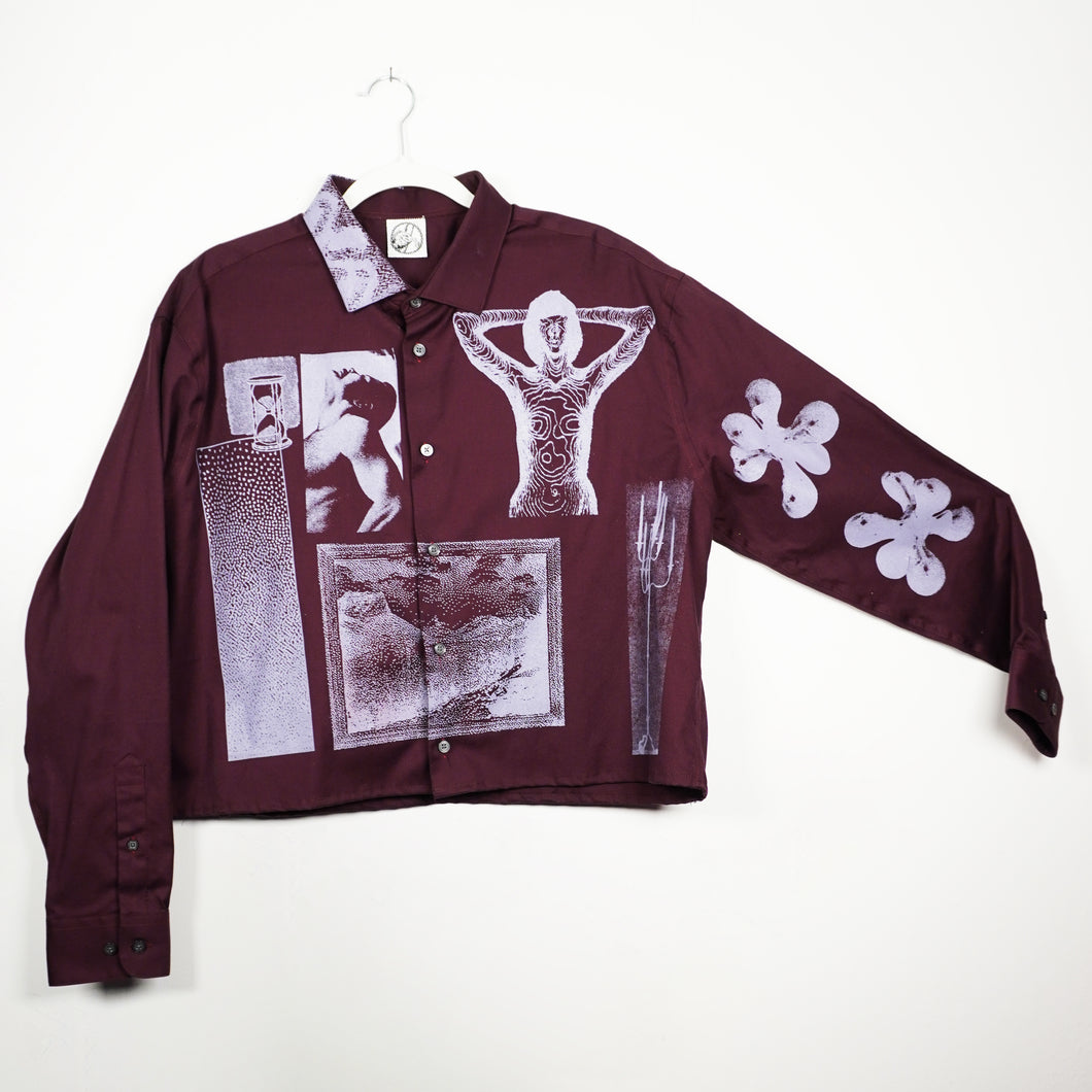 BURGUNDY & LILAC CROPPED LONG SLEEVE BUTTON-UP