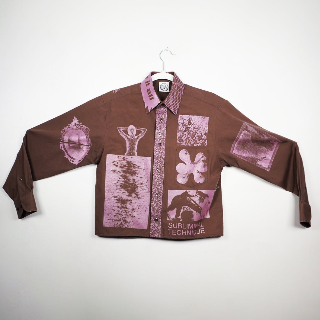 CHOCOLATE & MAUVE CROPPED LONG SLEEVE BUTTON-UP