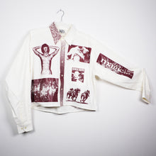 Load image into Gallery viewer, WHITE &amp; CRANBERRY CROPPED LONG SLEEVE BUTTON-UP