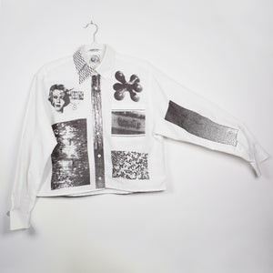 WHITE & SOIL CROPPED LONG SLEEVE BUTTON-UP