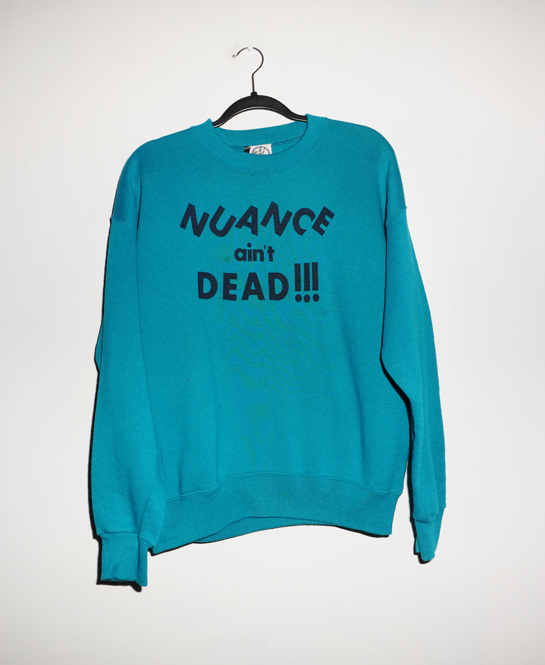 (L) NUANCE AIN'T DEAD NAVY INK ON TEAL VINTAGE CREWNECK