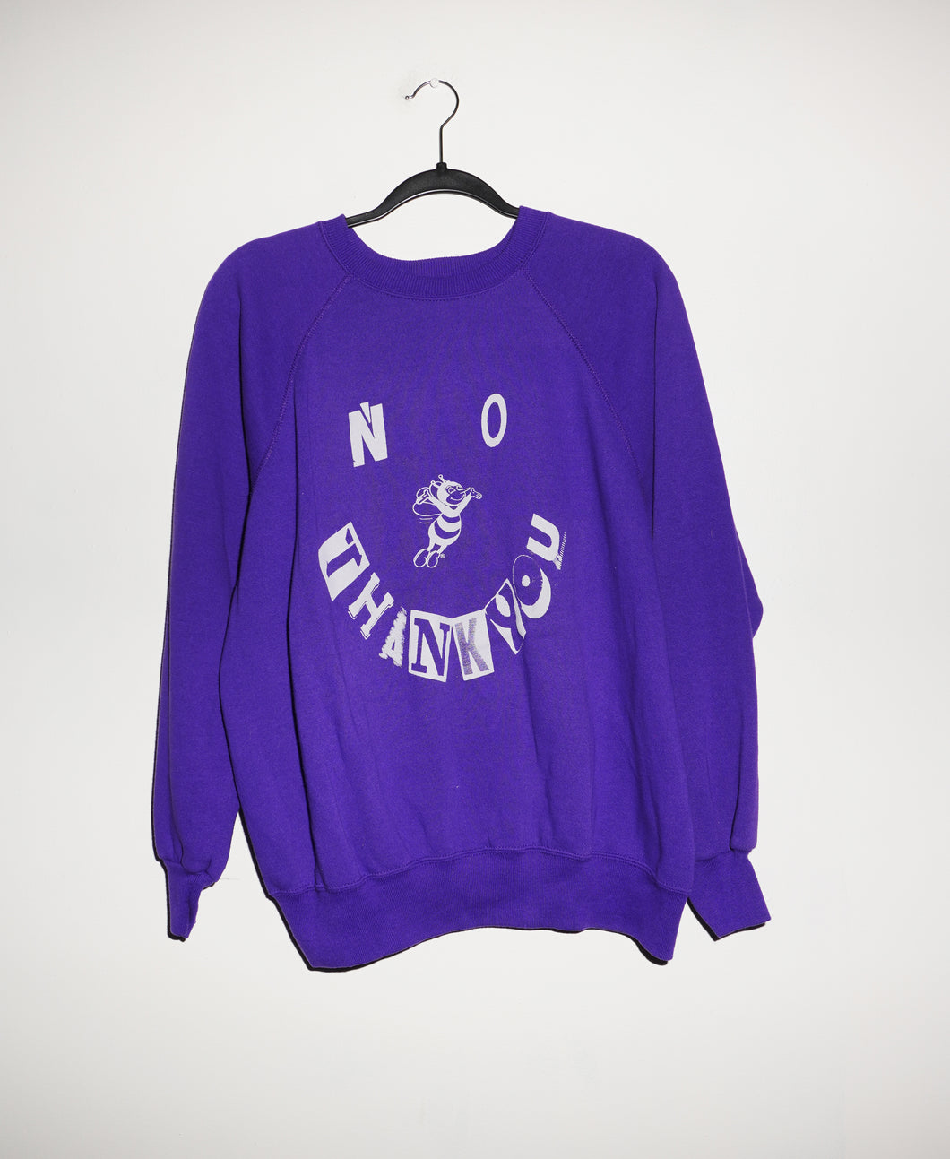 (L) NO THANKYOU WHITE INK ON GRAPE VINTAGE CREWNECK