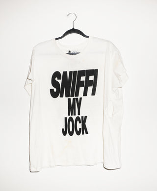 (M) SNIFF! ON WHITE SHREDDED VINTAGE T-SHIRT